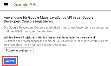 Ein Google Maps API Schlüssel Projekt anlegen